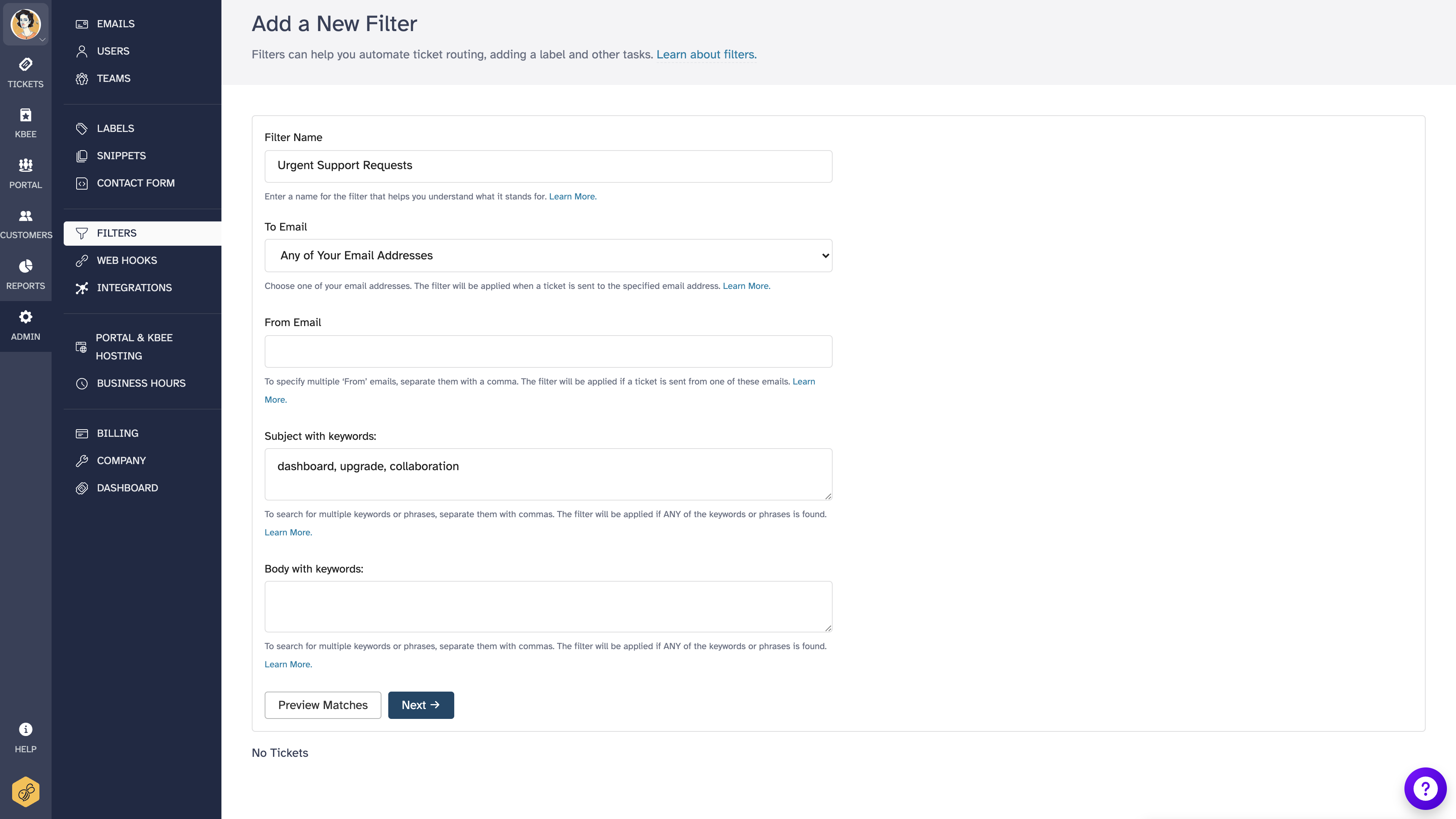 Add filter with conditions and preview