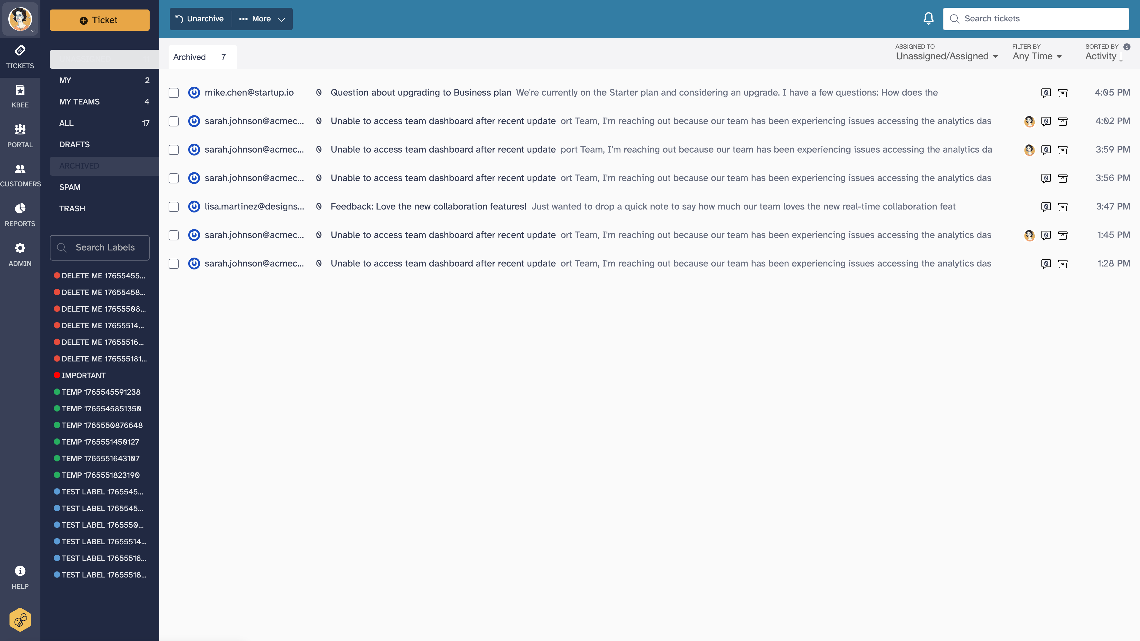 Archived Tickets Listing