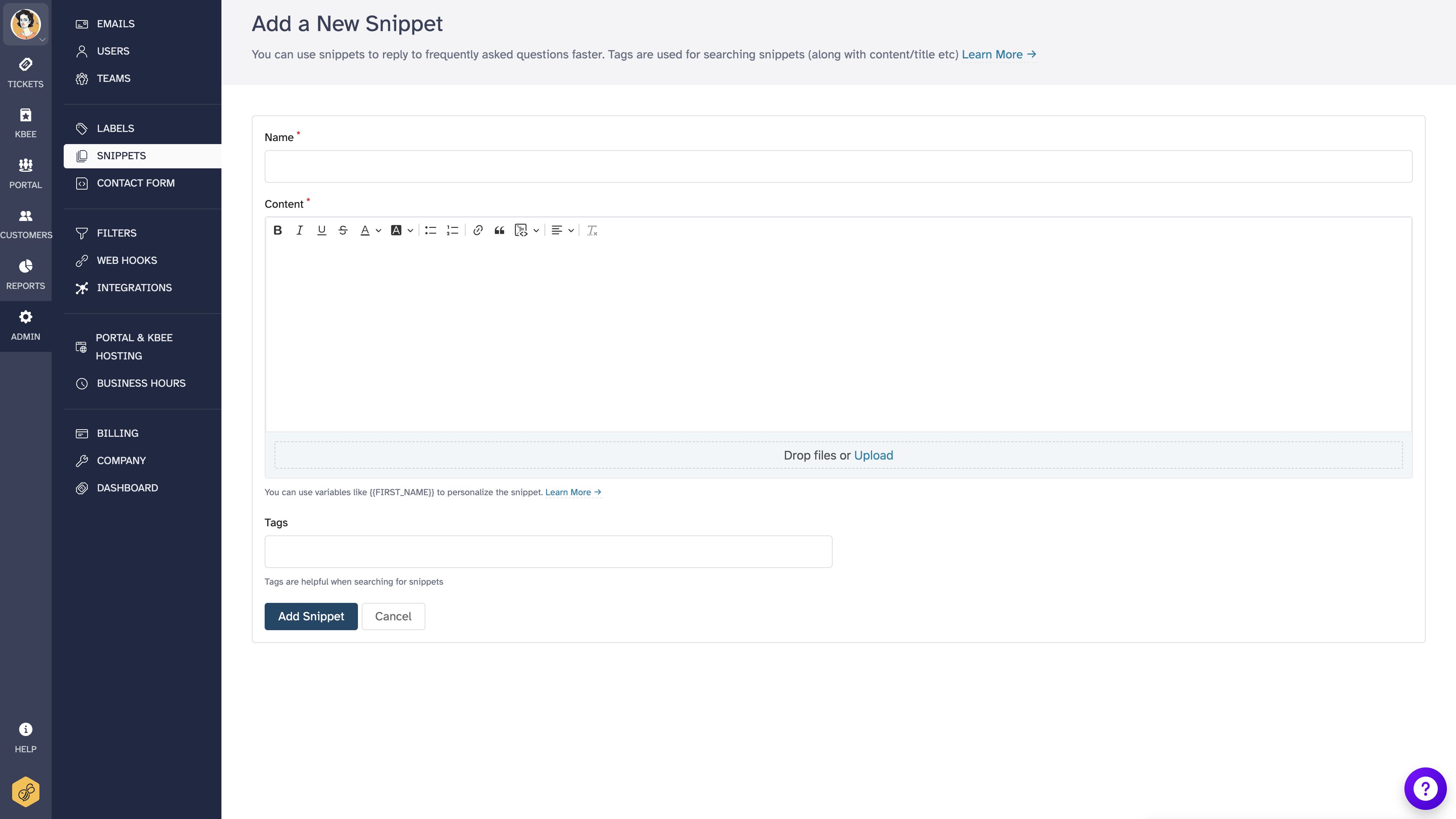 Add snippet form