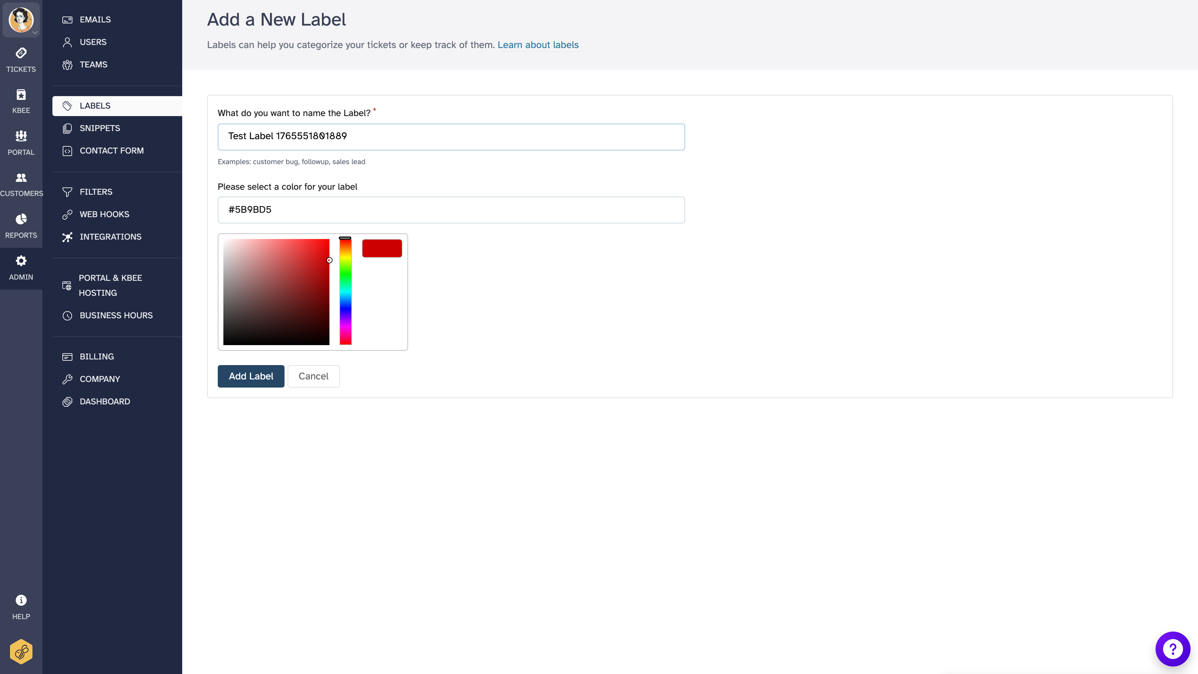 Add label form filled