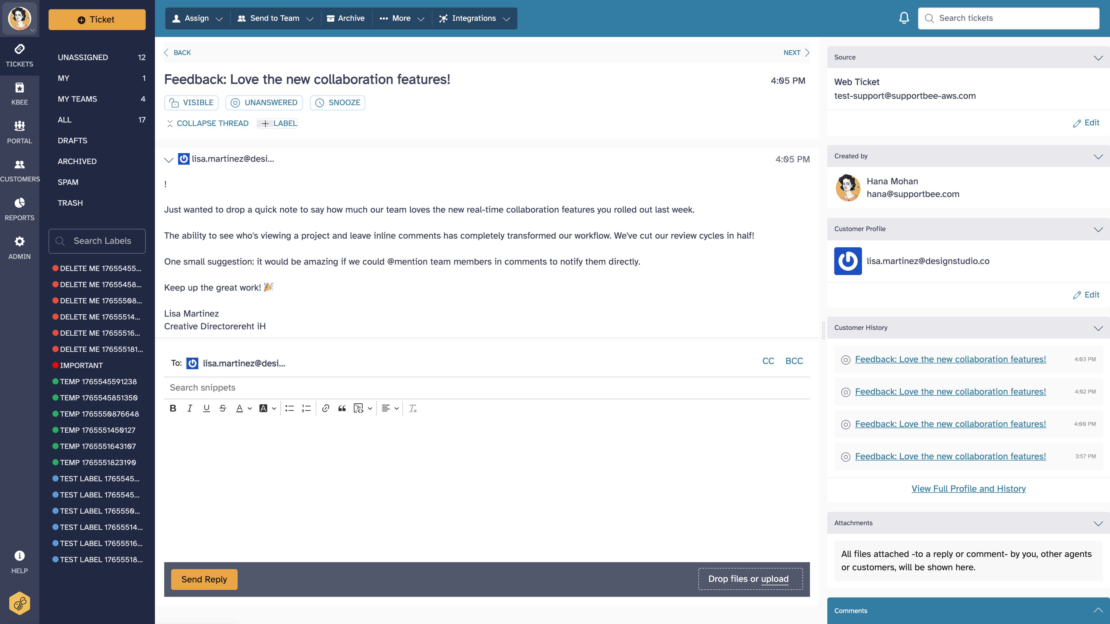 Ticket with Reply Box