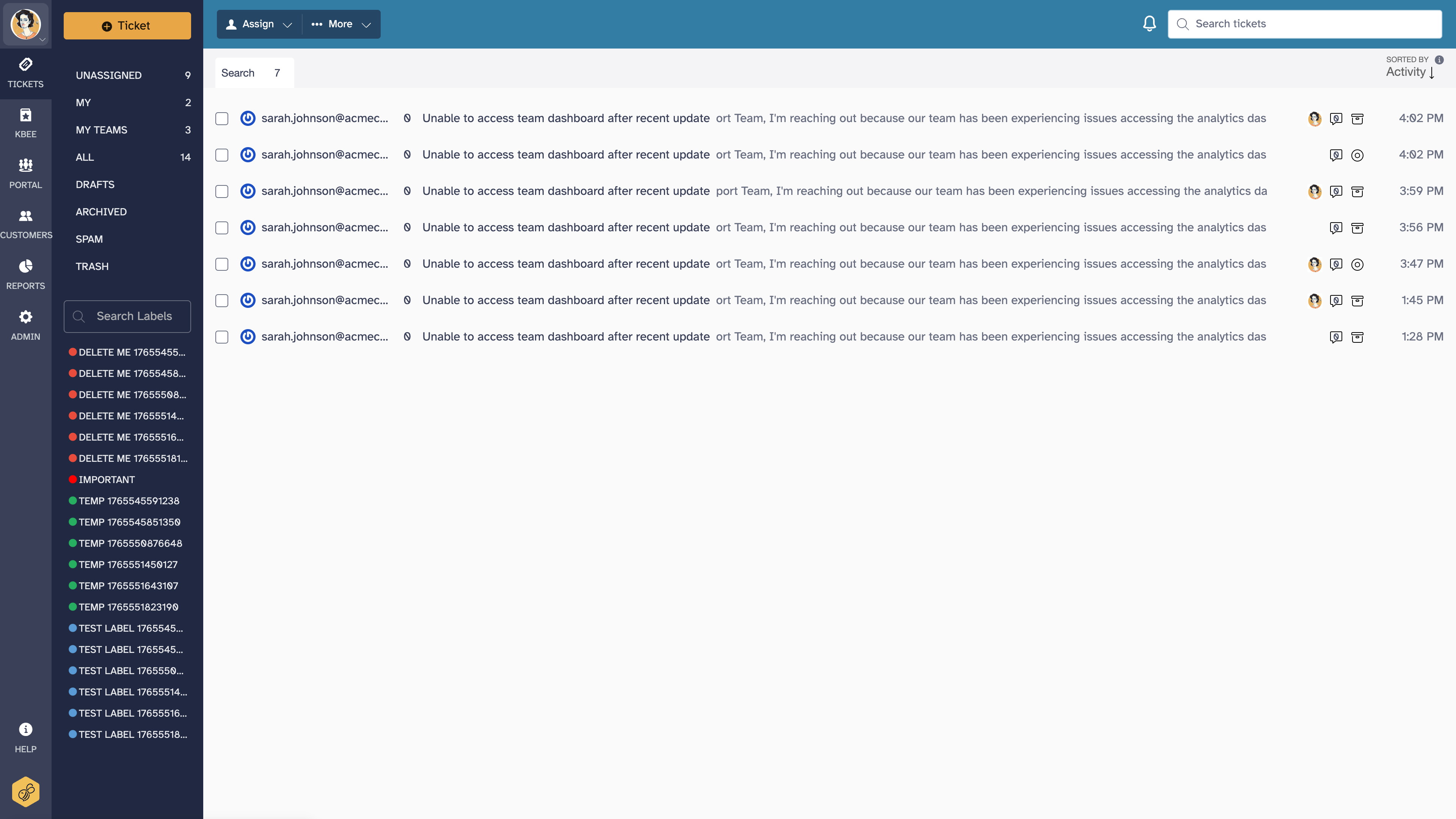 Customer tickets view